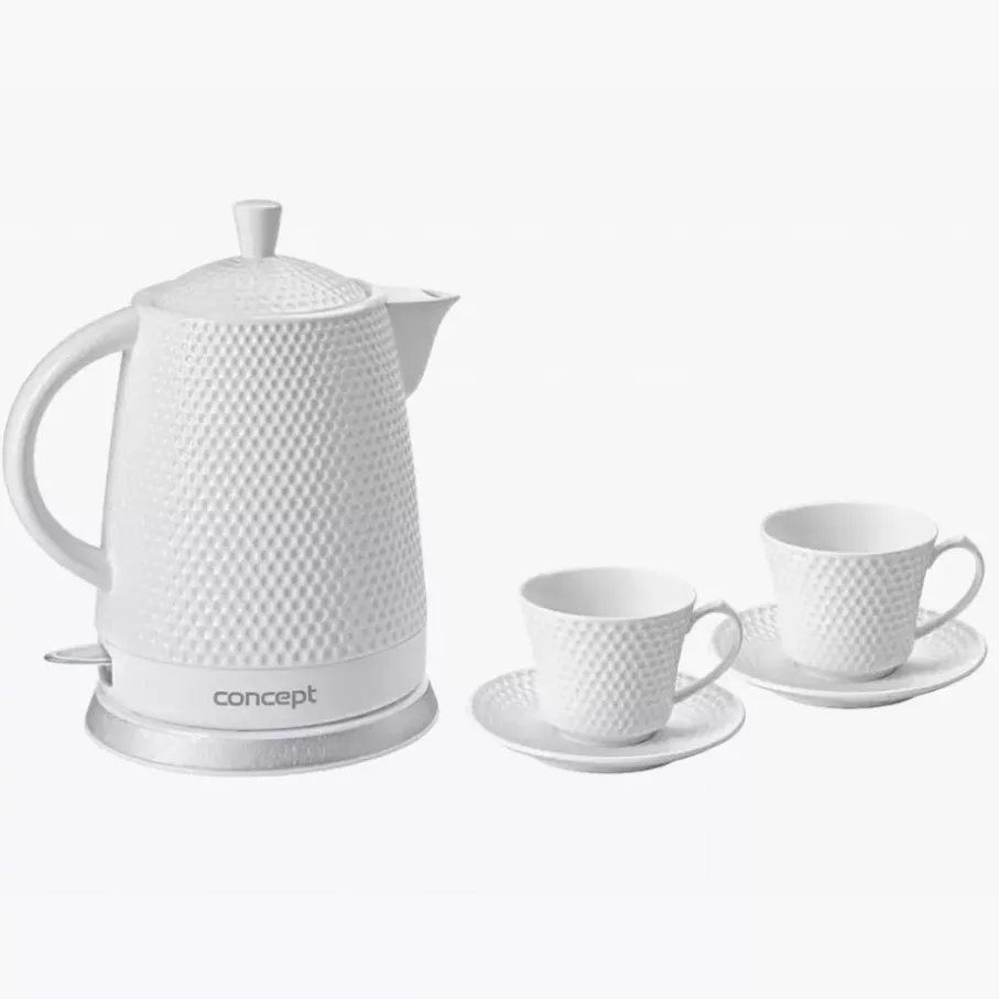 Czajnik elektryczny i 2 filiżanki CONCEPT 1,5 l biały ceramiczny