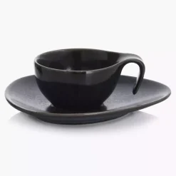 Filiżanka do espresso ze spodkiem DUKA TIME BLACK 60 ml porcelanowa