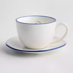 Filiżanka ze spodkiem DUKA KROG 420 ml biała granatowa porcelana
