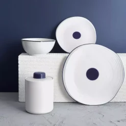 Filiżanka ze spodkiem DUKA KROG 420 ml biała granatowa porcelana