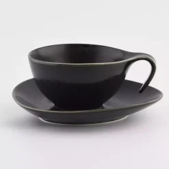 Filiżanka ze spodkiem DUKA TIME BLACK 350 ml grafitowa porcelanowa