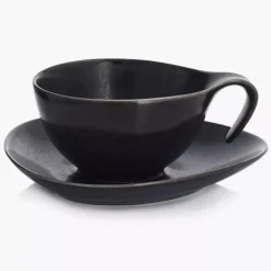 Filiżanka ze spodkiem DUKA TIME BLACK 350 ml grafitowa porcelanowa