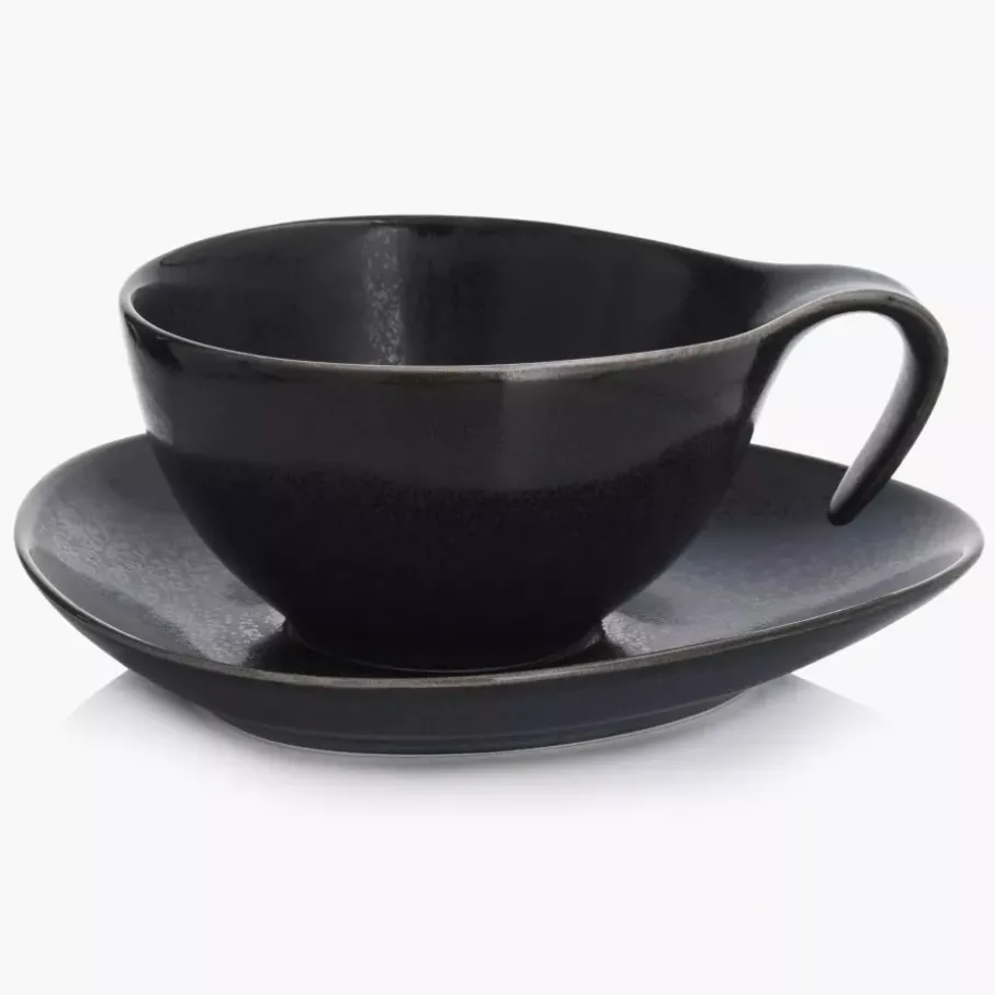 Filiżanka ze spodkiem DUKA TIME BLACK 350 ml grafitowa porcelanowa