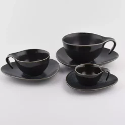 Filiżanka ze spodkiem DUKA TIME BLACK 350 ml grafitowa porcelanowa