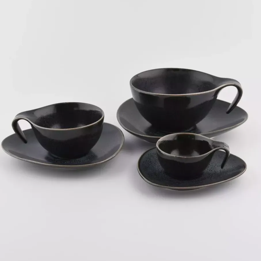 Filiżanka ze spodkiem DUKA TIME BLACK 350 ml grafitowa porcelanowa