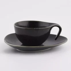 Filiżanka ze spodkiem DUKA TIME BLACK 150 ml grafitowa porcelanowa