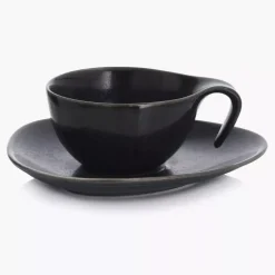 Filiżanka ze spodkiem DUKA TIME BLACK 150 ml grafitowa porcelanowa