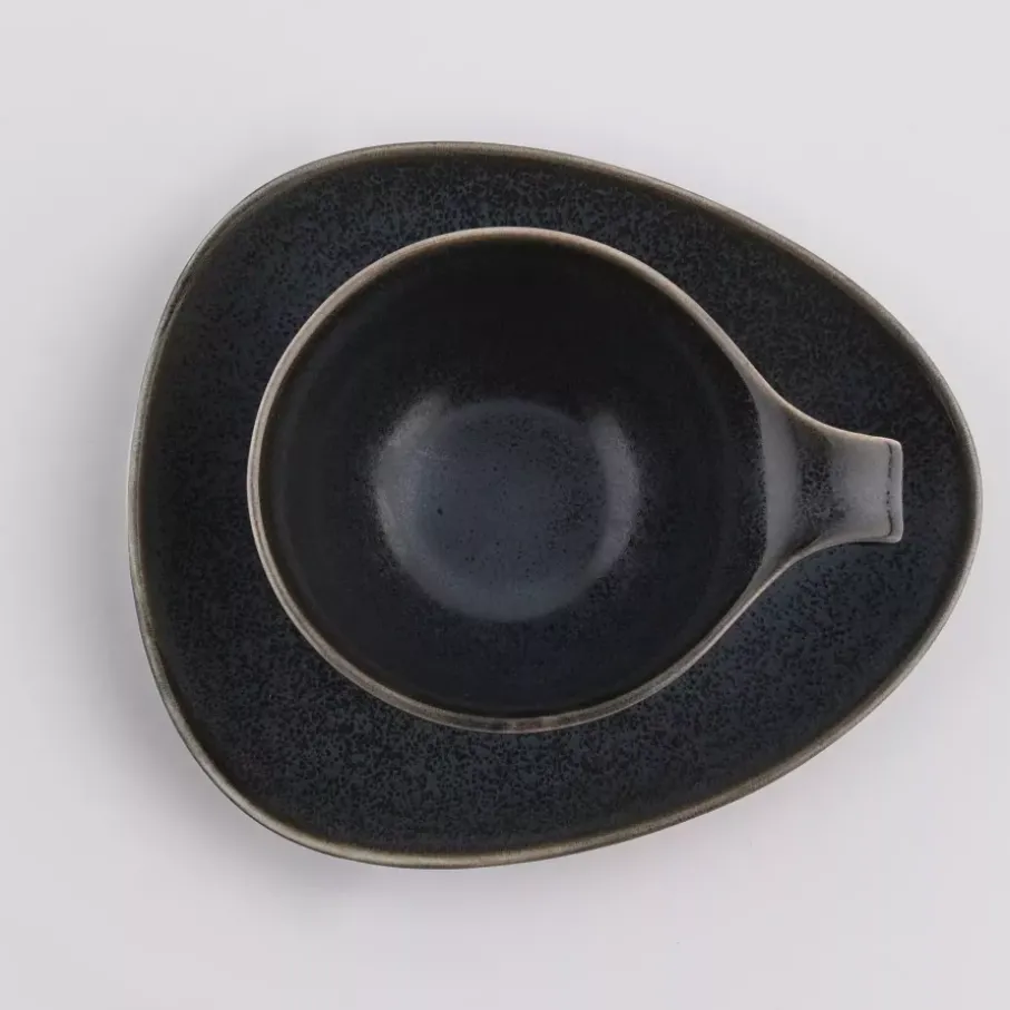Filiżanka ze spodkiem DUKA TIME BLACK 150 ml grafitowa porcelanowa