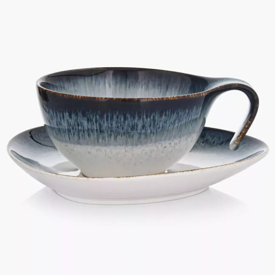 Filiżanka ze spodkiem DUKA TIME DIM 350 ml wielokolorowa porcelanowa