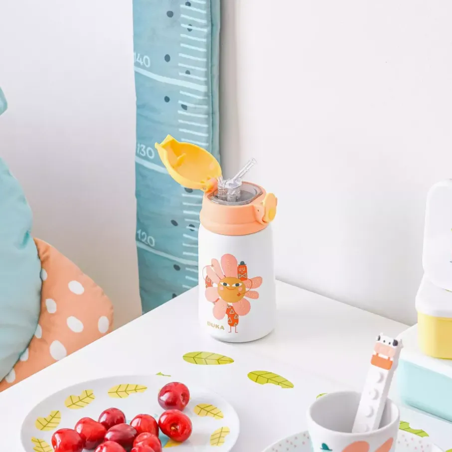 Kubek termiczny kwiatek DUKA MINI 350 ml biały pomarańczowy