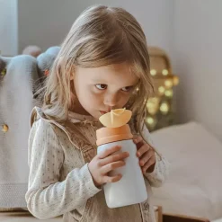 Kubek termiczny kwiatek DUKA MINI 350 ml biały pomarańczowy