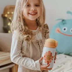 Kubek termiczny kwiatek DUKA MINI 350 ml biały pomarańczowy