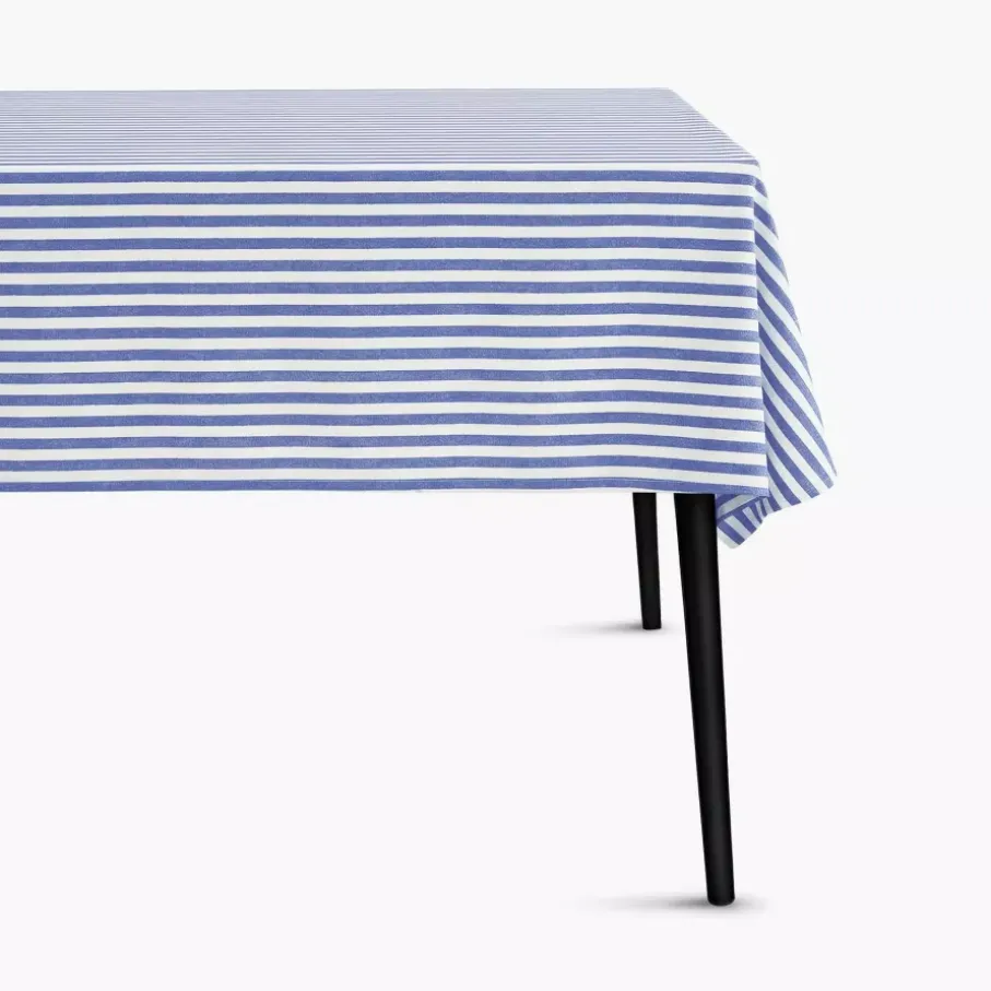 Obrus w paski DUKA REMMAR JAQUARD 320x170 cm biały niebieski bawełniany