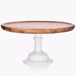 Patera z kloszem na nóżce DUKA ACACIA 29 cm brązowa drewno akacjowe