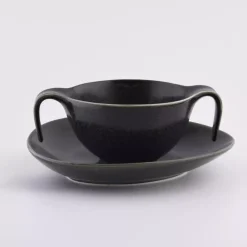 Talerz głęboki bulionówka ze spodkiem DUKA TIME BLACK 450 ml porcelanowy