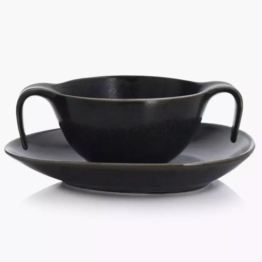 Talerz głęboki bulionówka ze spodkiem DUKA TIME BLACK 450 ml porcelanowy