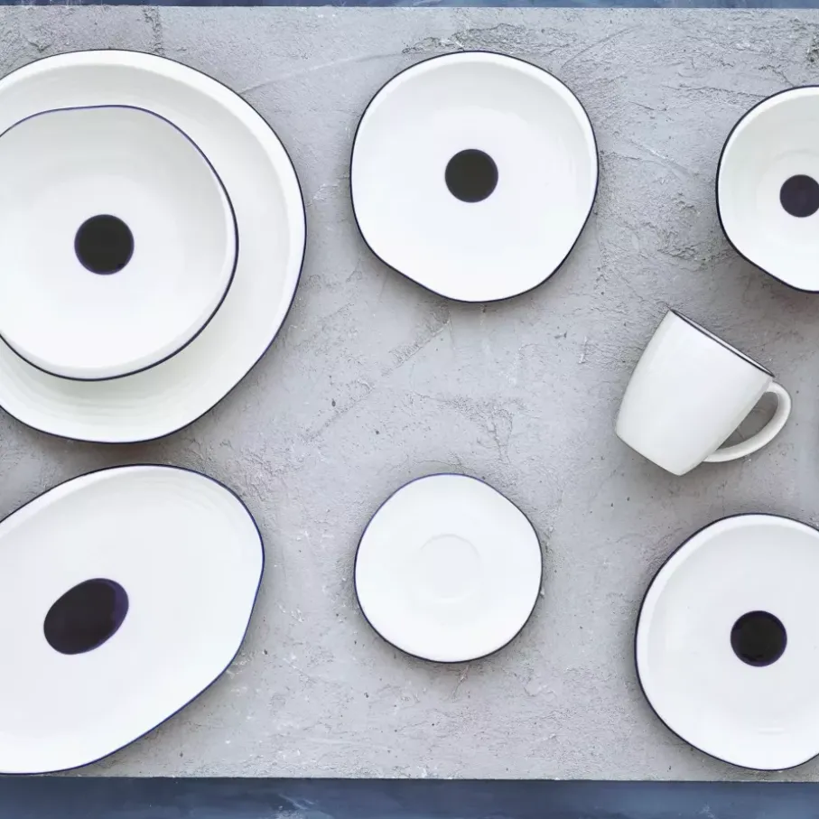 Talerz głęboki obiadowy DUKA KROG 22 cm biały granatowy porcelana