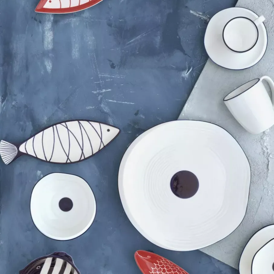 Talerz głęboki obiadowy DUKA KROG 22 cm biały granatowy porcelana