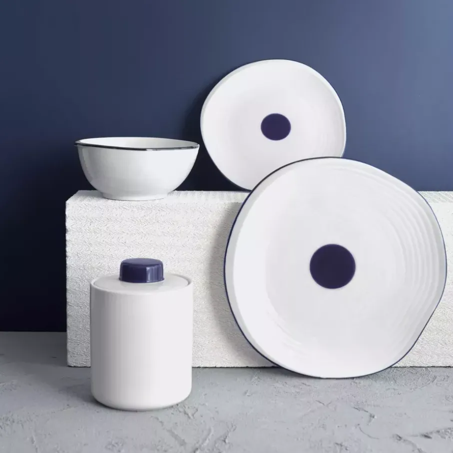 Talerz głęboki obiadowy DUKA KROG 22 cm biały granatowy porcelana