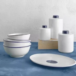 Talerz śniadaniowy DUKA KROG 20 cm biały granatowy porcelana