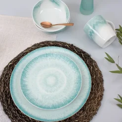 Talerz śniadaniowy DUKA SOLVIND 21 cm biały niebieski porcelanowy