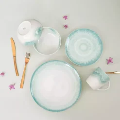 Talerz śniadaniowy DUKA SOLVIND 21 cm biały niebieski porcelanowy