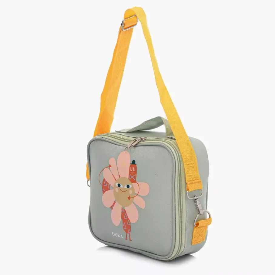 Torba termiczna na lunch kwiatek DUKA MINI 22x19x8 cm zielona pomarańczowa
