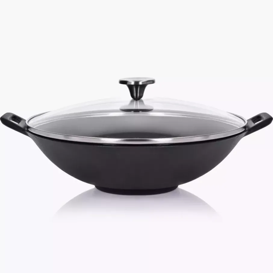 Wok z pokrywką i akcesoriami DUKA BJORN 30 cm czarny żeliwo