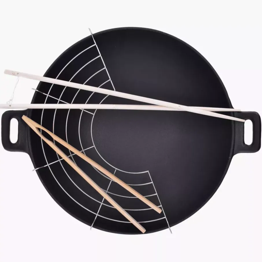Wok z pokrywką i akcesoriami DUKA BJORN 30 cm czarny żeliwo