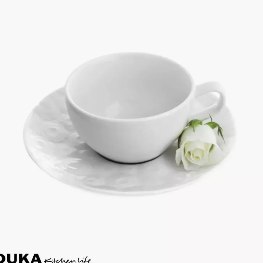 Zestaw filiżanek ze spodkami DUKA SARA 8 elementów 200 ml porcelana