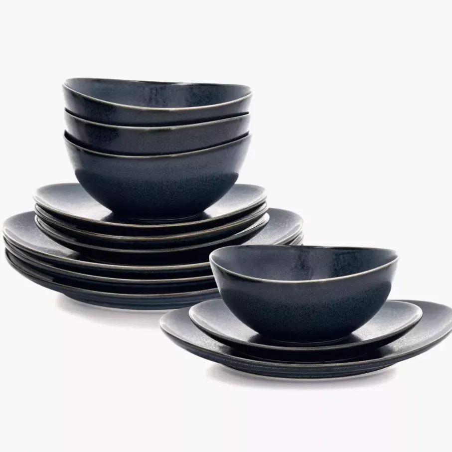 Zestaw obiadowy TIME BLACK 12 el. grafitowy porcelanowy