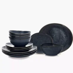 Zestaw obiadowy TIME BLACK 12 el. grafitowy porcelanowy