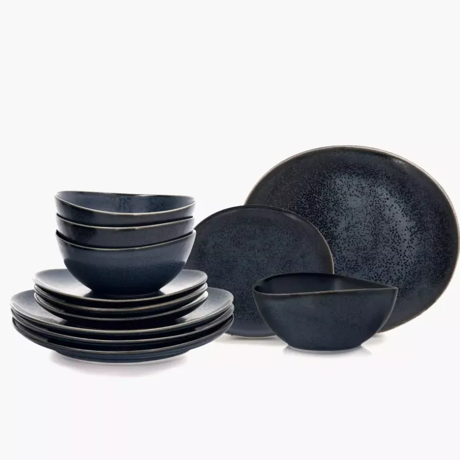 Zestaw obiadowy TIME BLACK 12 el. grafitowy porcelanowy